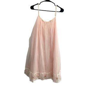 Vintage Vanity Fair Pink Nylon Tricot Slip Dress Baby Doll Floral Lace NIghtgown